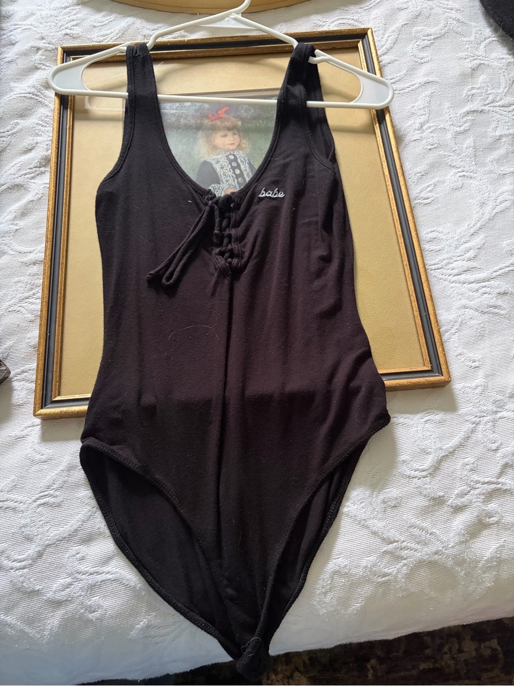 La Hearts Black Lace-Up Bandeau Bodysuit